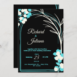 Invitación a la boda en blanco y negro con flowe a