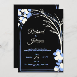 Invitación a la boda en blanco y negro con flowe a