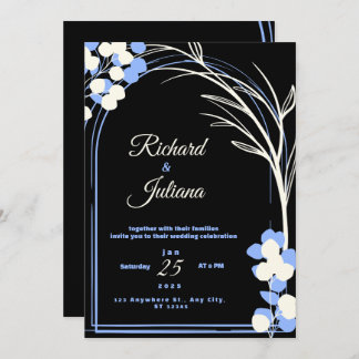 Invitación a la boda en blanco y negro con flowe a