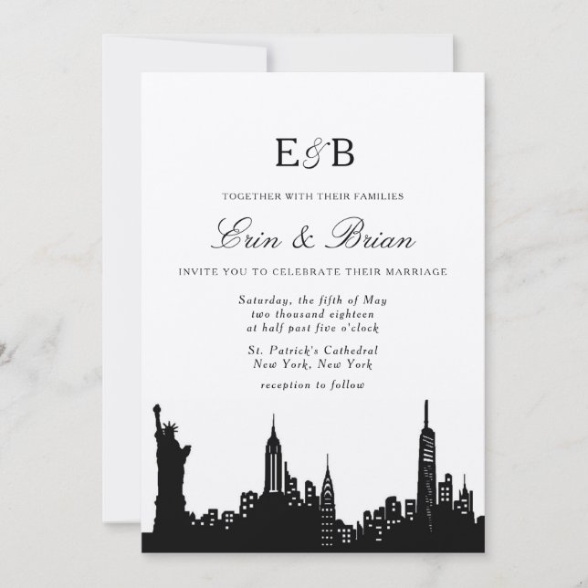 Invitación a la boda en blanco y negro de NYC (Anverso)