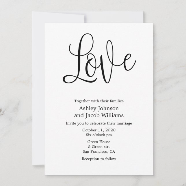 Invitación a la boda en blanco y negro. Invitacion (Anverso)