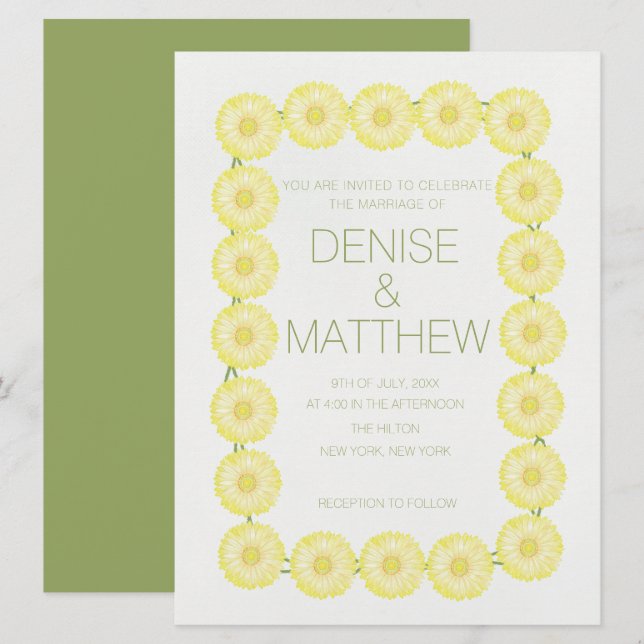 Invitación a la boda en cadena amarilla de 6,5" x  (Anverso / Reverso)