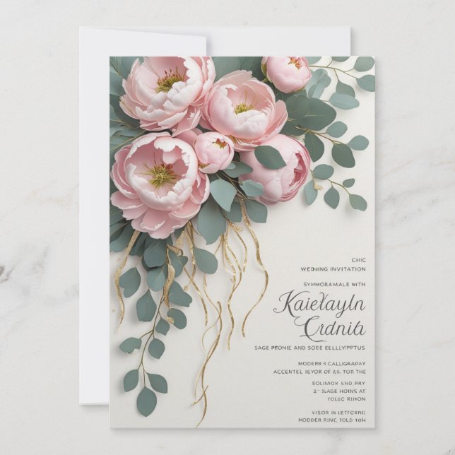 Invitación a la boda en cascada de Rubor Peony (Anverso)
