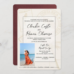 Invitación a la boda en Costa Rica con pasaporte d