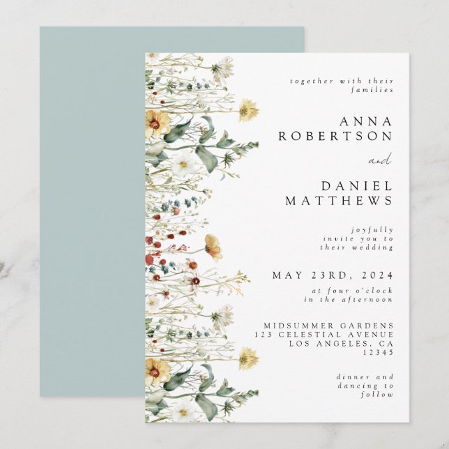 Invitación a la boda en el campo de las flores sil (Anverso / Reverso)
