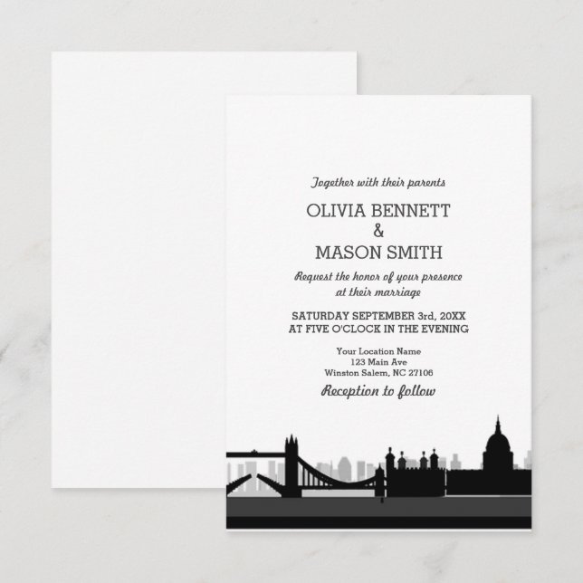 Invitación a la boda en el entorno urbano del puen (Anverso / Reverso)