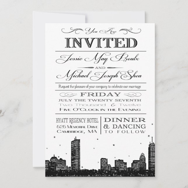 Invitación a la boda en el horizonte de Boston (Anverso)