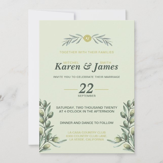 Invitación a la Boda en el Jardín de Olivos Toscan (Anverso)