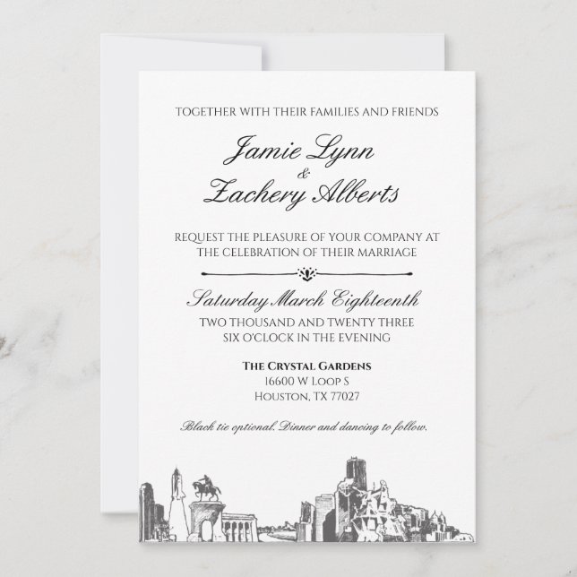 Invitación a la boda en el Skyline de Houston (Anverso)