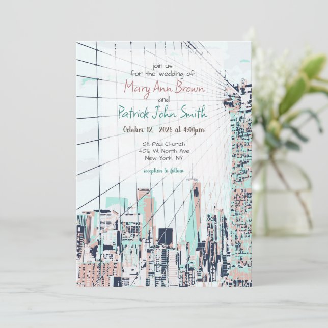 Invitación a la boda en el Skyline de Nueva York (Anverso de pie)