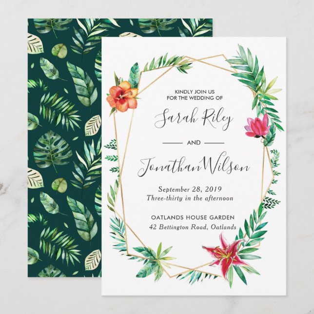 Invitación a la boda en el Terrario Floral Tropica (Anverso / Reverso)