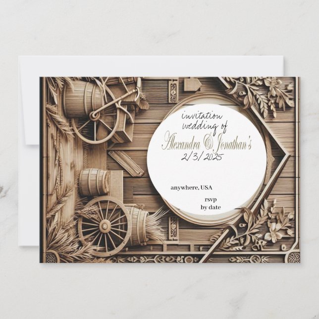 invitación a la boda en estilo único de tallado de (Anverso)