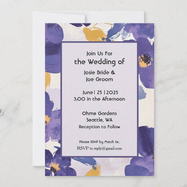 Invitación a la boda en flor violeta (Anverso)