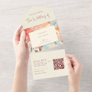 Invitación a la boda en flores pastel y RSVP