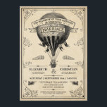 Invitación a la boda en globo aerostático Vintage<br><div class="desc">Esta imagen vintage de Wedding Invitation presenta un viejo grabado victoriano de un globo de aire caliente y signos apuntando con el dedo. Fondo de papel antiguo con trabajo decorativo. Personalizar con su propio texto. Esta invitación es perfecta para: gótico, rústico, steampunk, victoriano, antiguo, viejo o único. Por favor, compruebe...</div>