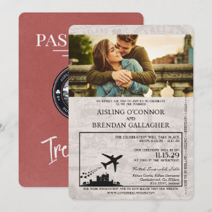 Invitación a la boda en Irlanda de Borgoña Ligera