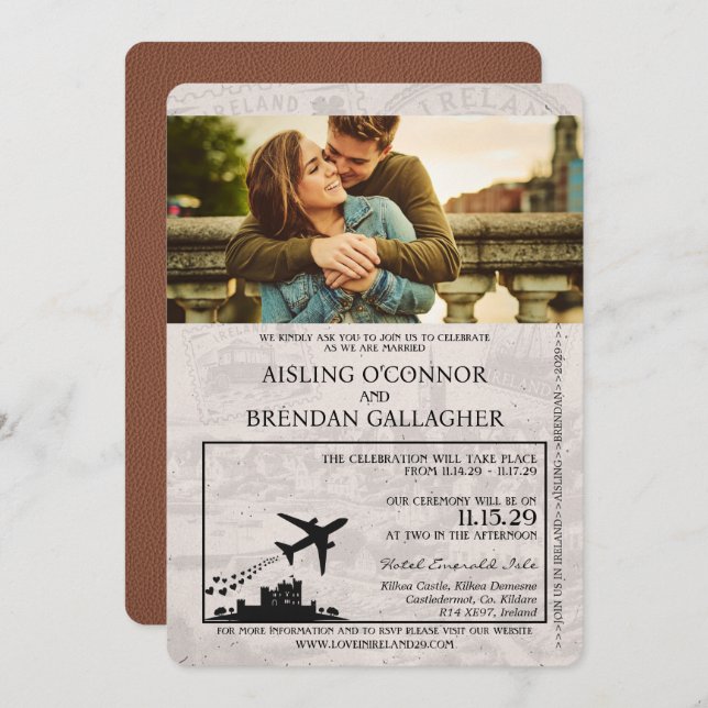 Invitación a la boda en Irlanda de Brown (Anverso / Reverso)