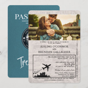 Invitación a la boda en Irlanda verde azulada