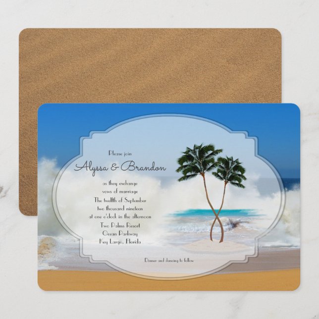 Invitación a la boda en Isla Tropical (Anverso / Reverso)