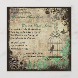 Invitación a la Boda en jaula de pájaro verde de m