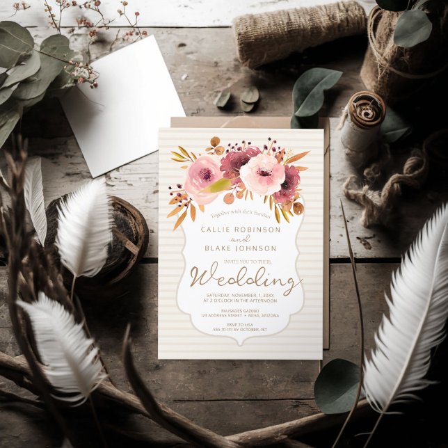 Invitación a la boda en la flora moderna de Rubor  (Wedding Invitation in Modern Boho Blush Flora)