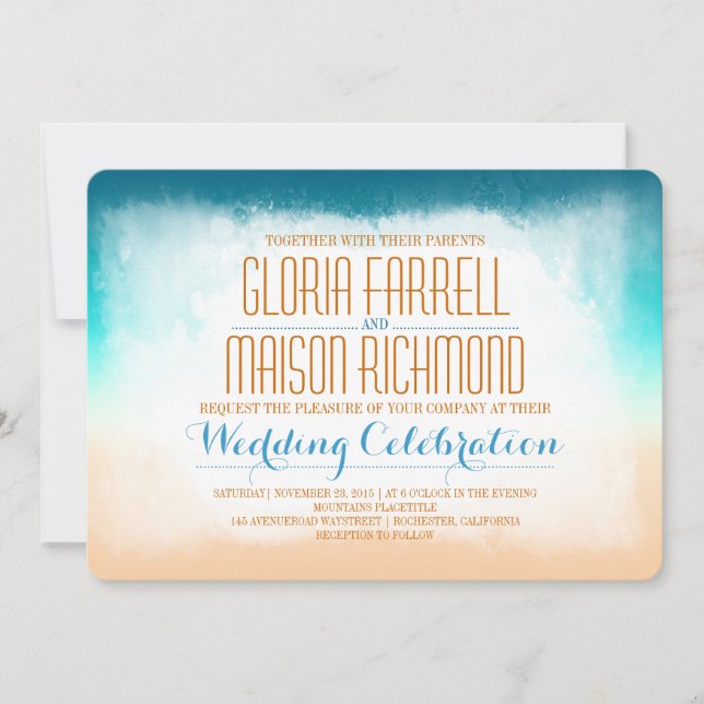 Invitación a la boda en la playa azul (Anverso)