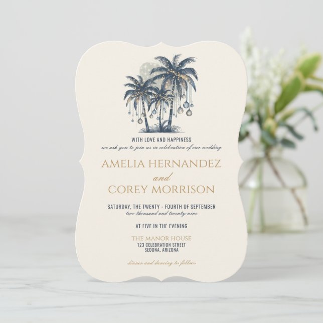 Invitación a la boda en la playa azul de ensueño (Anverso de pie)