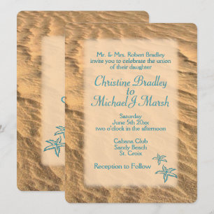 Invitación a la boda en la playa de arena verde az