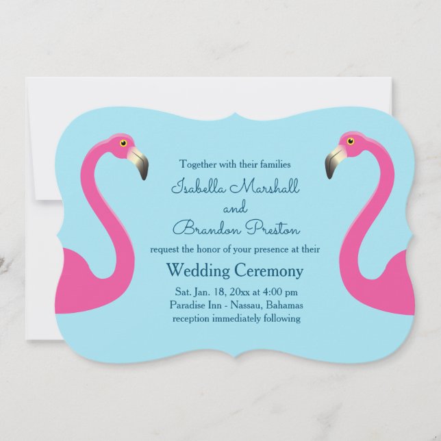 Invitación a la boda en la playa de Blue Flamingo (Anverso)