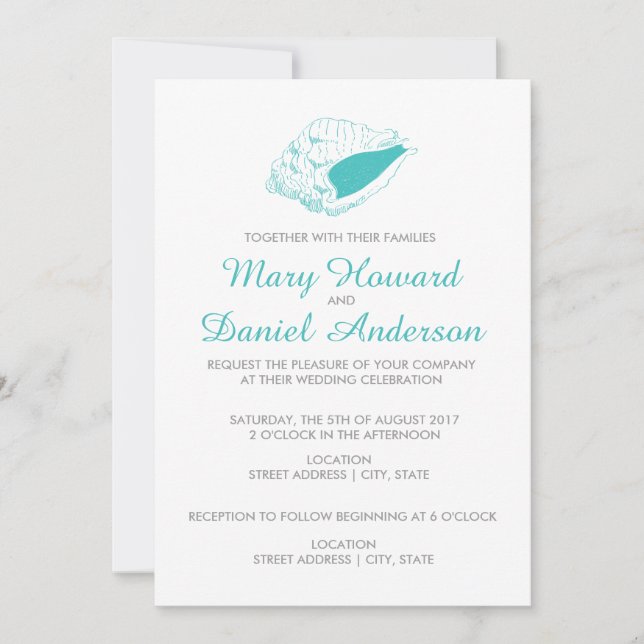 Invitación a la boda en la playa de las conchas ma (Anverso)