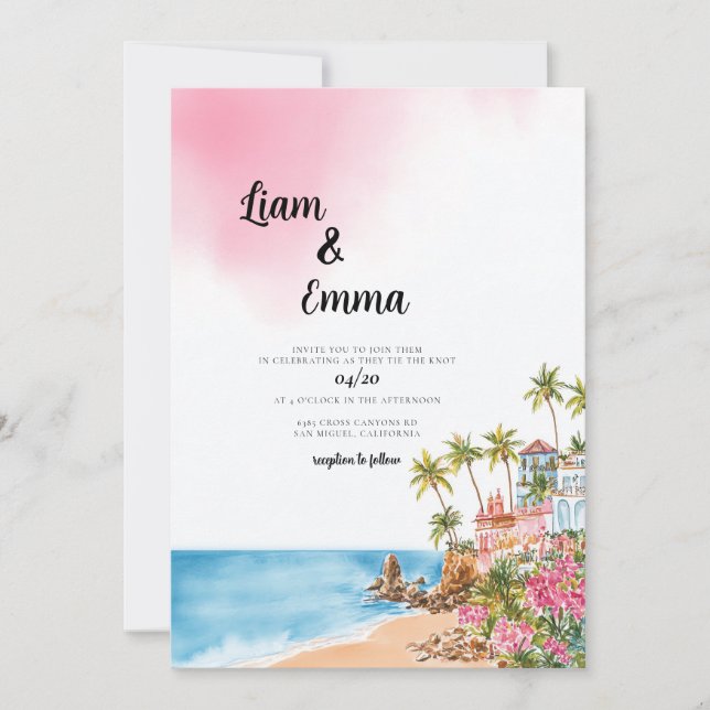 Invitación a la boda en la playa de México (Anverso)