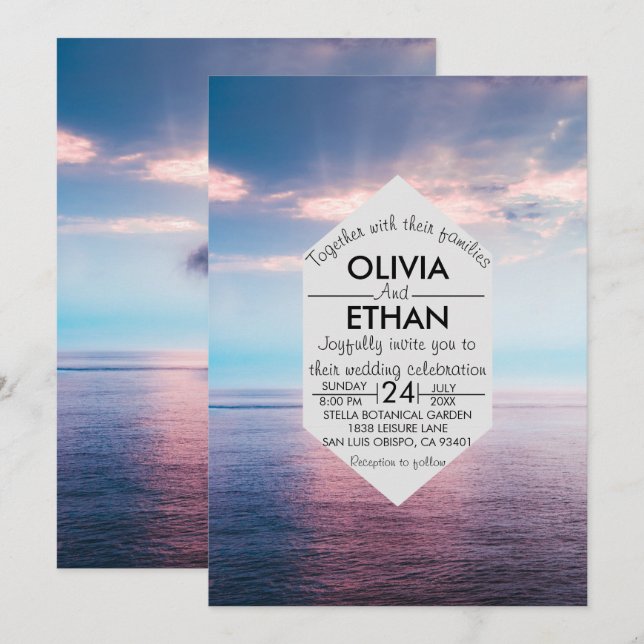 Invitación a la boda en la playa de Seascape azul  (Anverso / Reverso)
