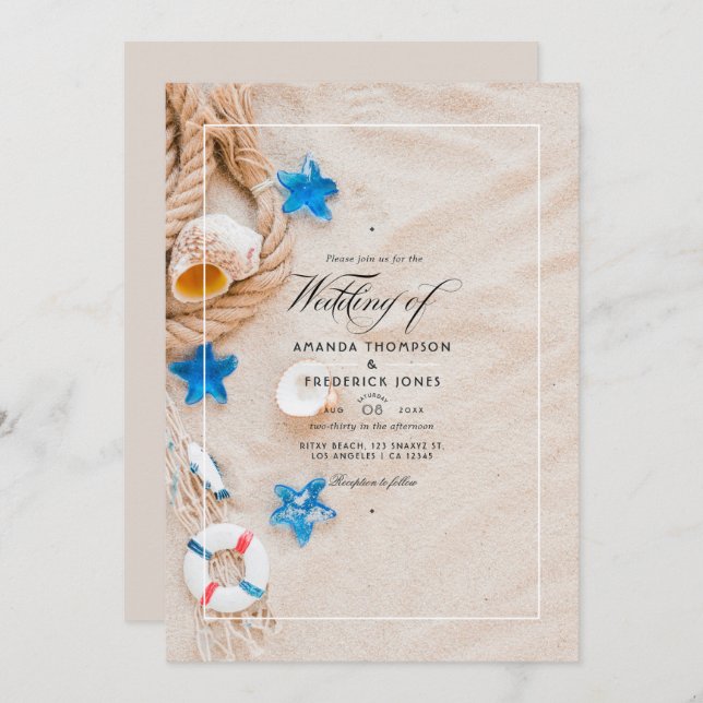 Invitación a la boda en la playa de verano de Guay (Anverso / Reverso)