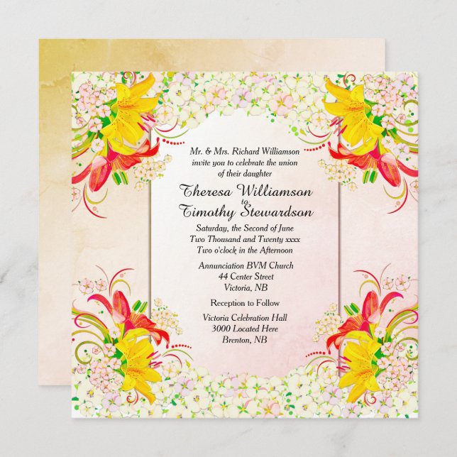Invitación a la boda en los jardines de flores (Anverso / Reverso)