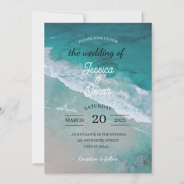 Invitación a la boda en los océanos de playa (Anverso)