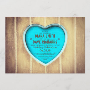 invitación a la boda en madera rústica de corazón 