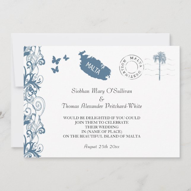 Invitación A La Boda En Malta Azul (Anverso)
