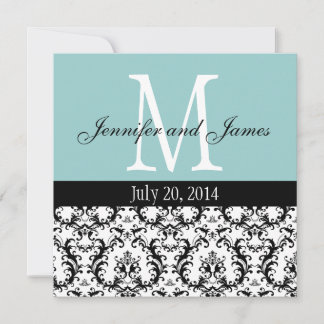 Invitación a la boda en monograma blanco azul de D
