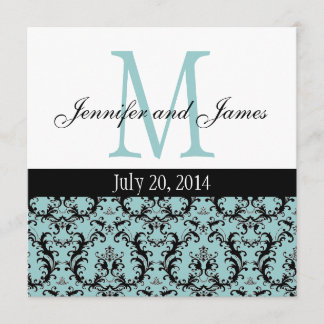 Invitación a la boda en monograma blanco azul de D