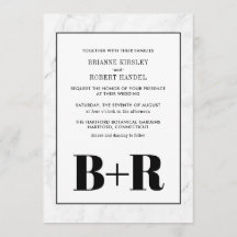 Invitación a la boda en monograma blanco y negro d