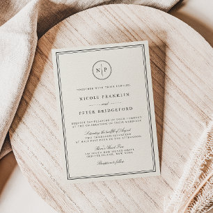 Invitación a la Boda en Monograma Clásico Negro y