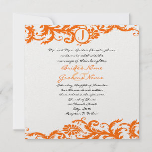 Invitación a la boda en monograma de Damask naranj