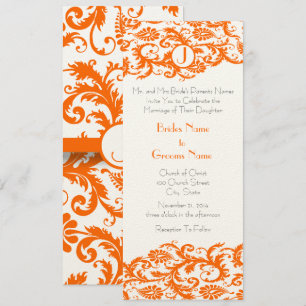 Invitación a la boda en monograma de Damask naranj