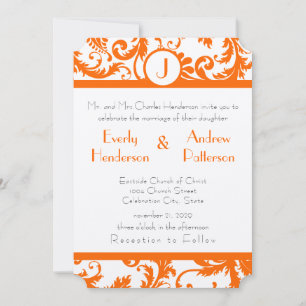 Invitación a la boda en monograma de Damask naranj