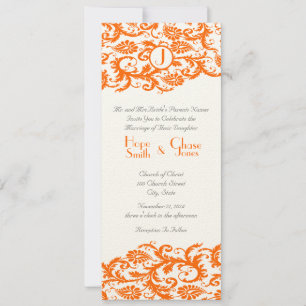 Invitación a la boda en monograma de Damask naranj