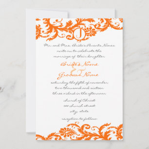 Invitación a la boda en monograma de Damask naranj