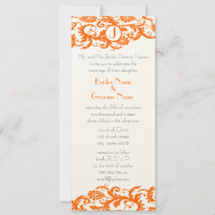 Invitación a la boda en monograma de Damask naranj