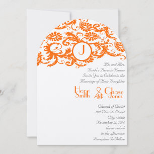 Invitación a la boda en monograma de Damask naranj
