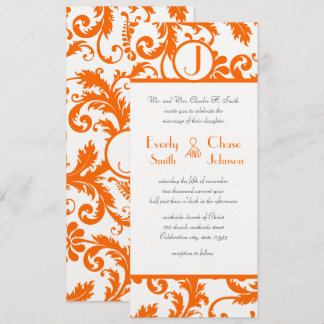 Invitación a la boda en monograma de Damask naranj