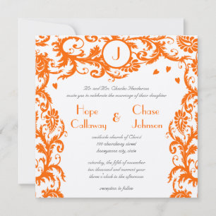 Invitación a la boda en monograma de Damask naranj